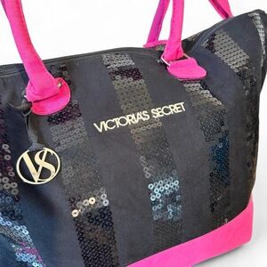 Victoria’s Secret VS Sequin tote weekend bag in Pink black sequin overnight bag